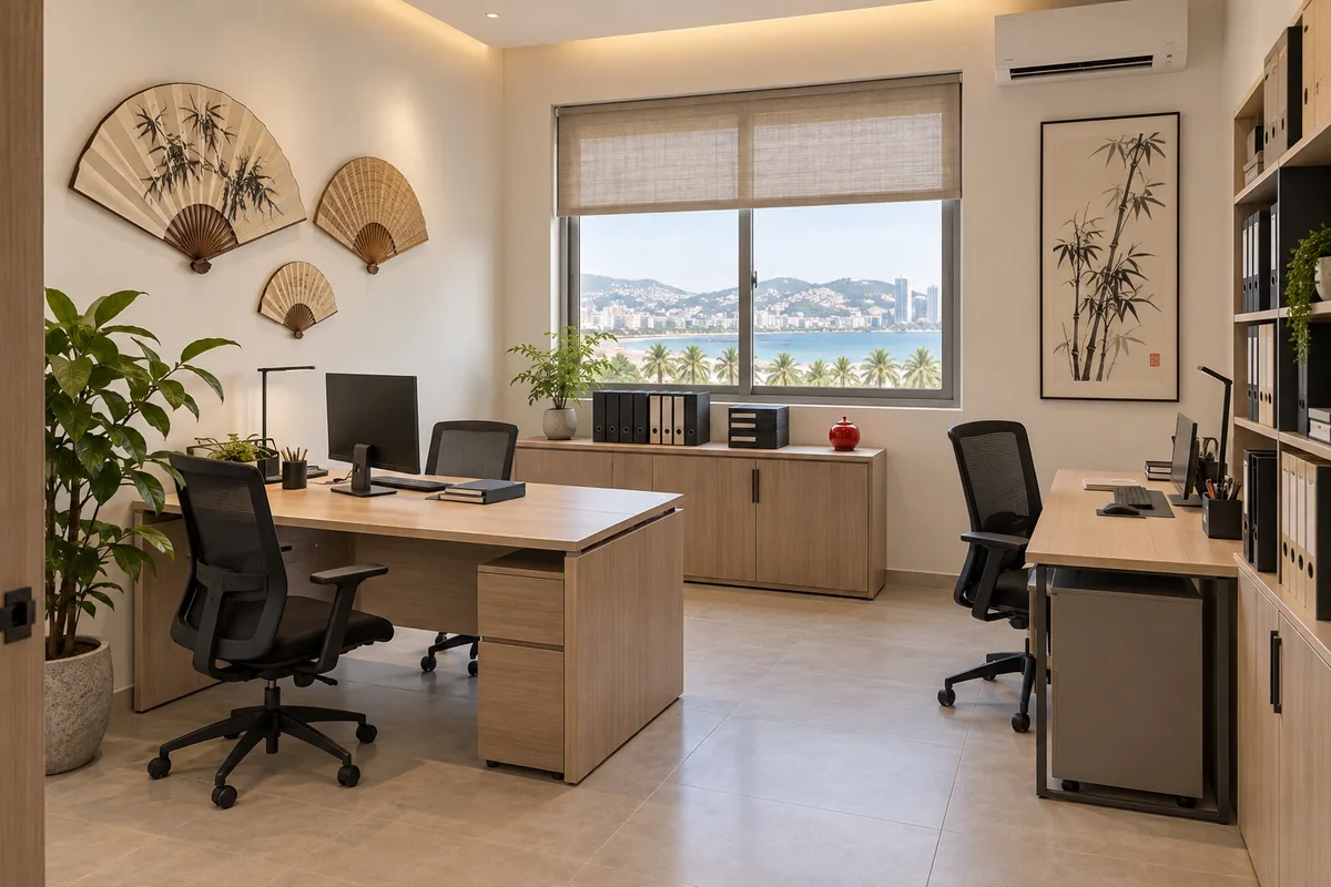 Render conceptual de oficinas administrativas